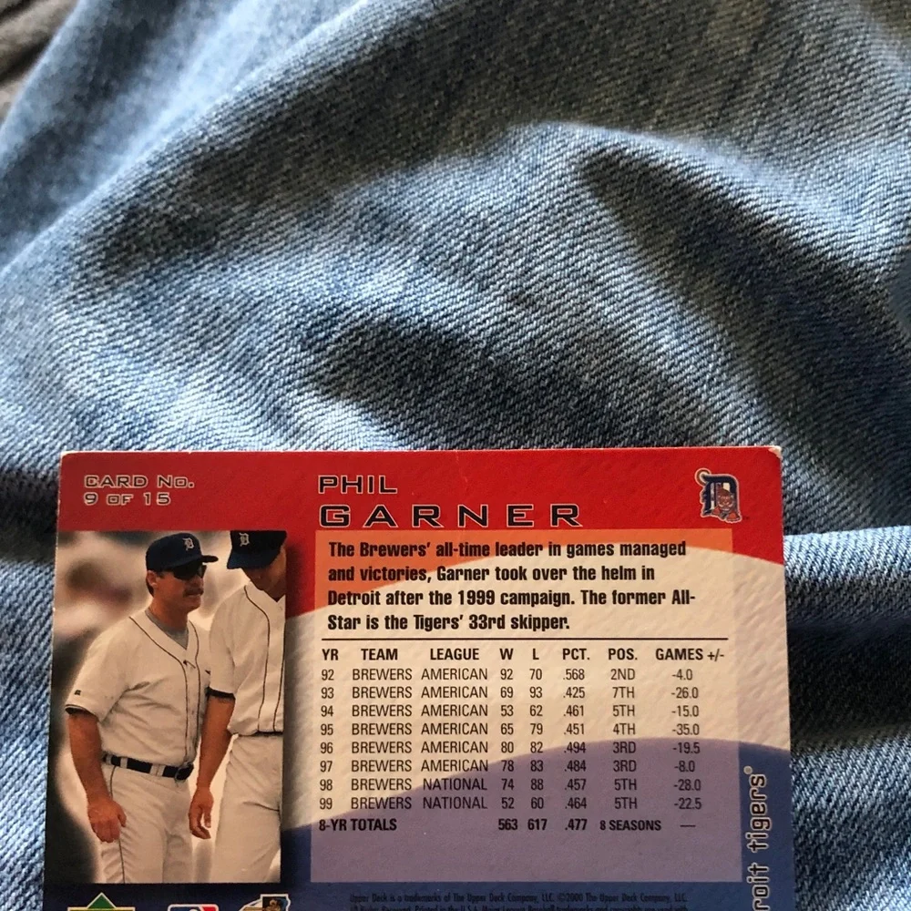 Phil Garner Detroit Tigers Baseball Card - Blue, White